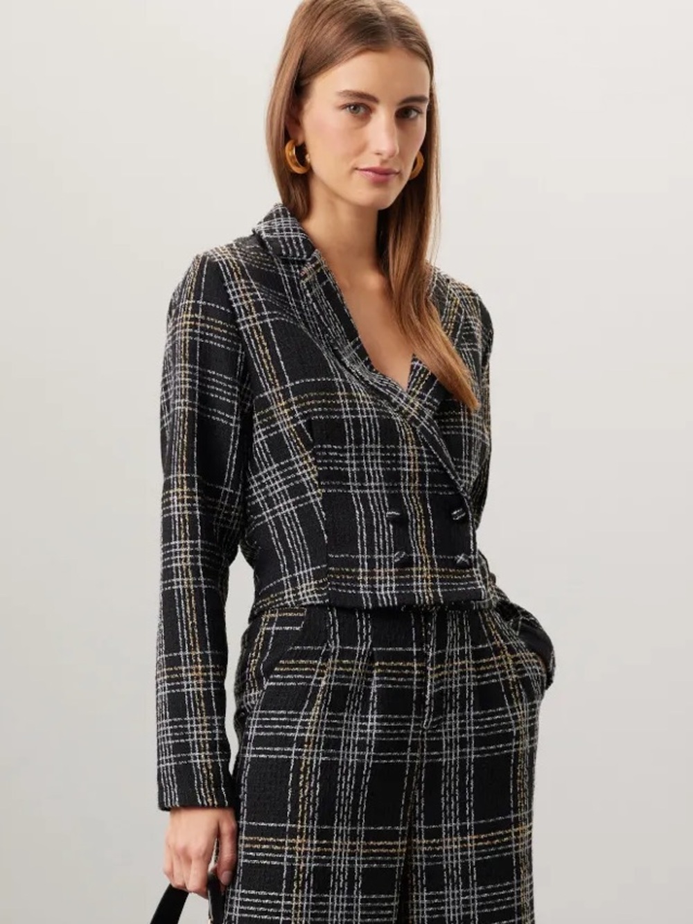 Slate & Willow SMALL Black white & gold tweed blazer suit jacket RTR GUC